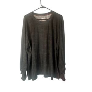 Muk Luks Gray Long Ruched Sleeve Soft Crew Neck Pullover Top Women Sz P3X